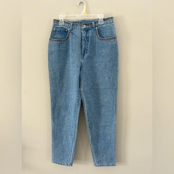 Vintage Hand Embroidered Ultra High Rise 90’s Cotton Denim Mom Straight Leg Jean - Picture 5 of 7